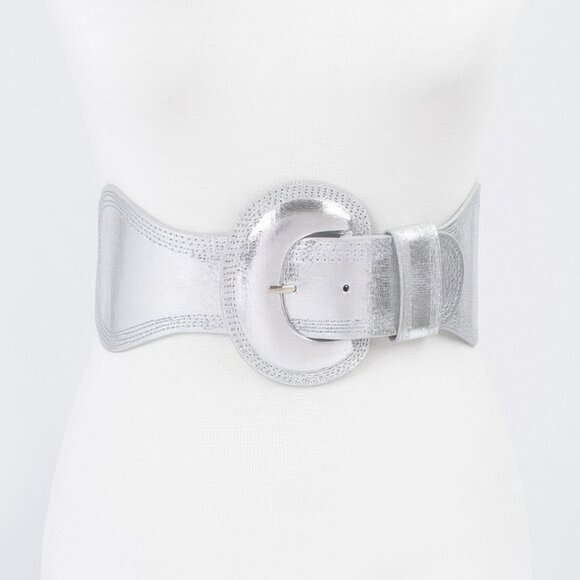 Metallic Fauxleather Metallic Elastic Plus size belt - Picture 2 of 2
